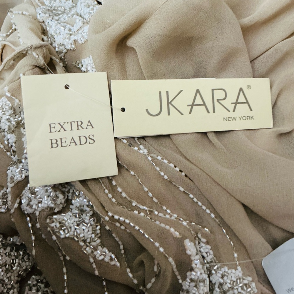 JKara Beautiful Beige Polyester Chiffon Ball Gown Hand Beaded   Size 10   NWT - Picture 3 of 11
